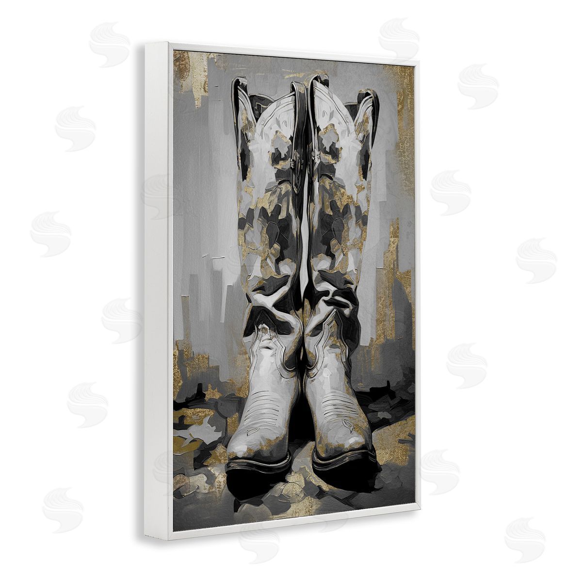 Glam Streaked Boots White Frame Print Wall Art, Home Decor by Sasha
