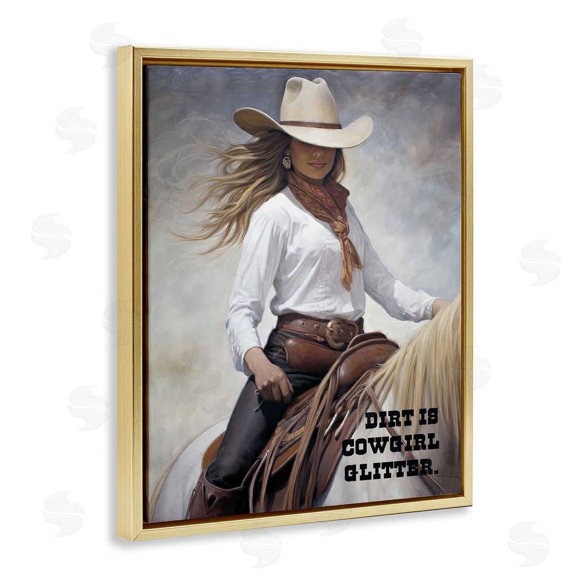 Sasha Dirt Is Cowgirl Glitter Gold Floating Frame Canvas Wall Art Print