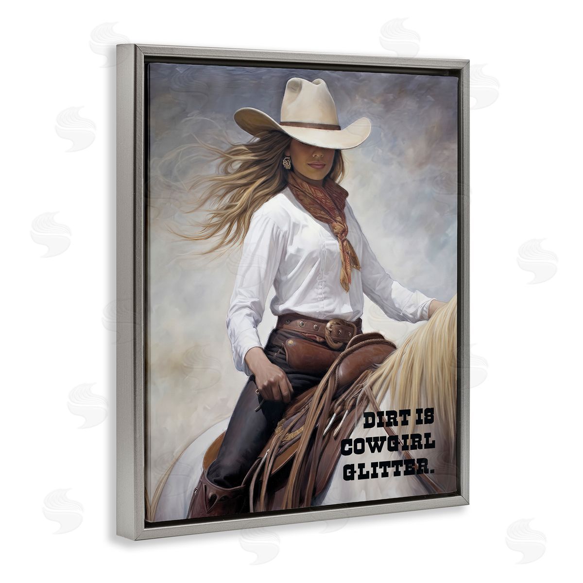 Sasha Dirt Is Cowgirl Glitter Gray Floating Frame Canvas Wall Art Print