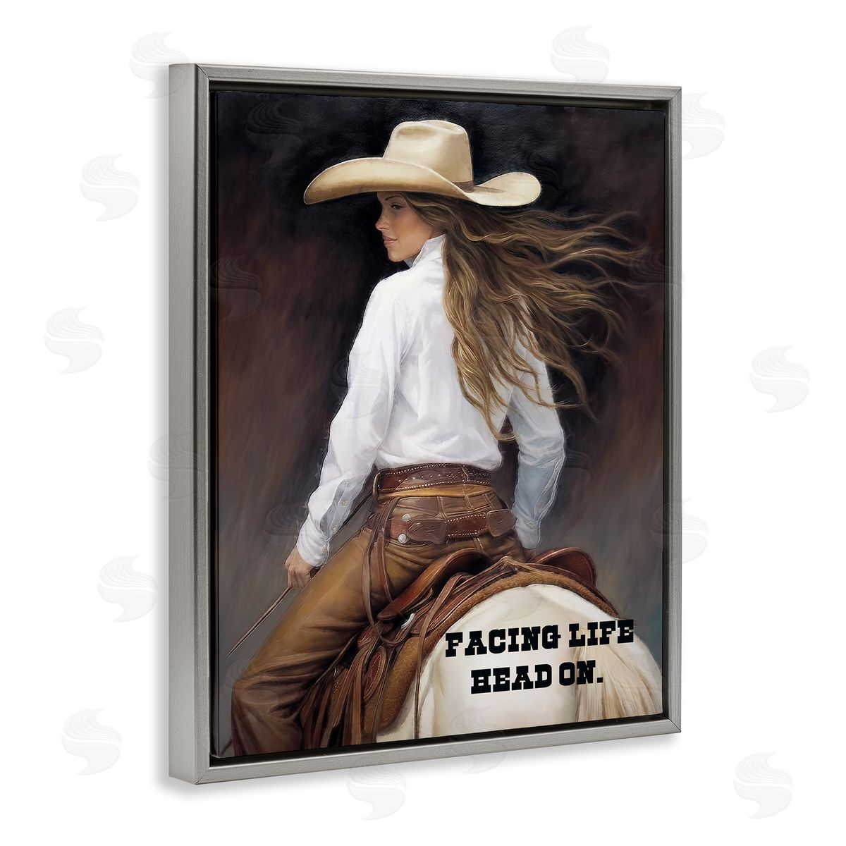 Sasha Face Life Head On Gray Floating Frame Canvas Wall Art Print