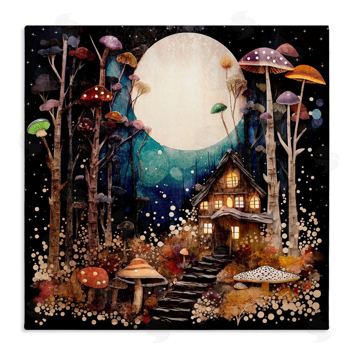 Sasha Whimsical Mushroom Cottage Canvas Wall Art Print