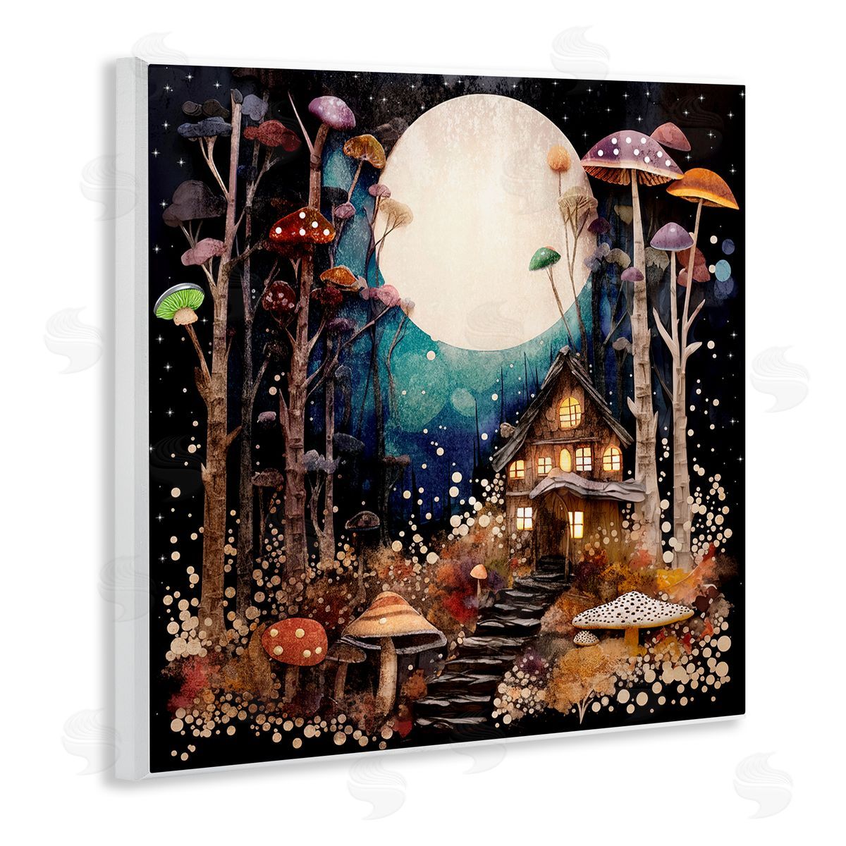 Sasha Whimsical Mushroom Cottage Wooden Wall Plaque Art Print