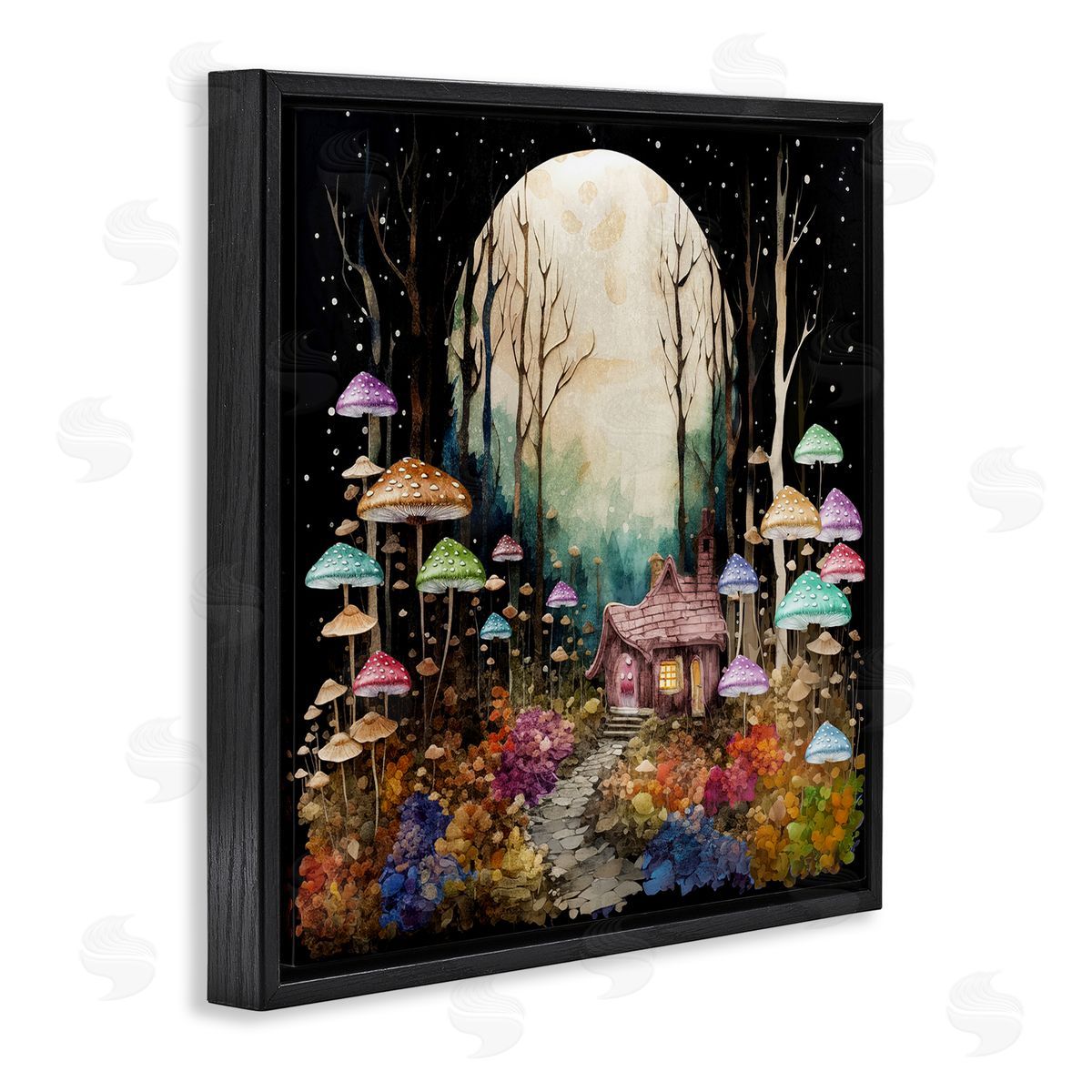 Sasha Quirky Mushroom Forest Black Floating Frame Canvas Wall Art Print