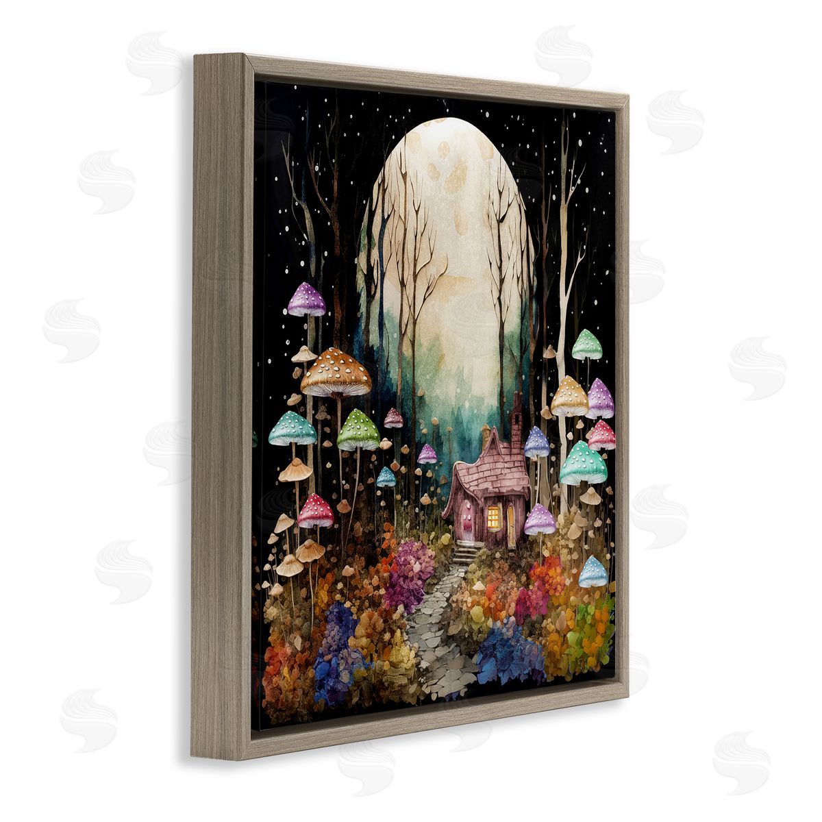 Sasha Quirky Mushroom Forest Brown Floating Frame Canvas Wall Art Print