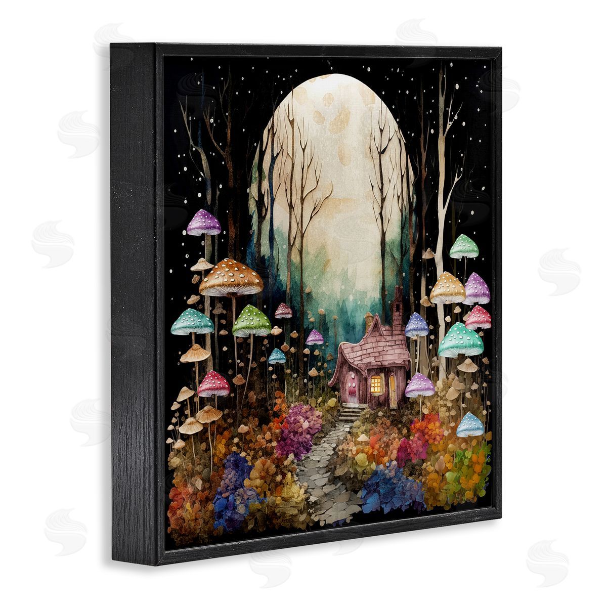 Sasha Quirky Mushroom Forest Black Framed Giclee Wall Art Print