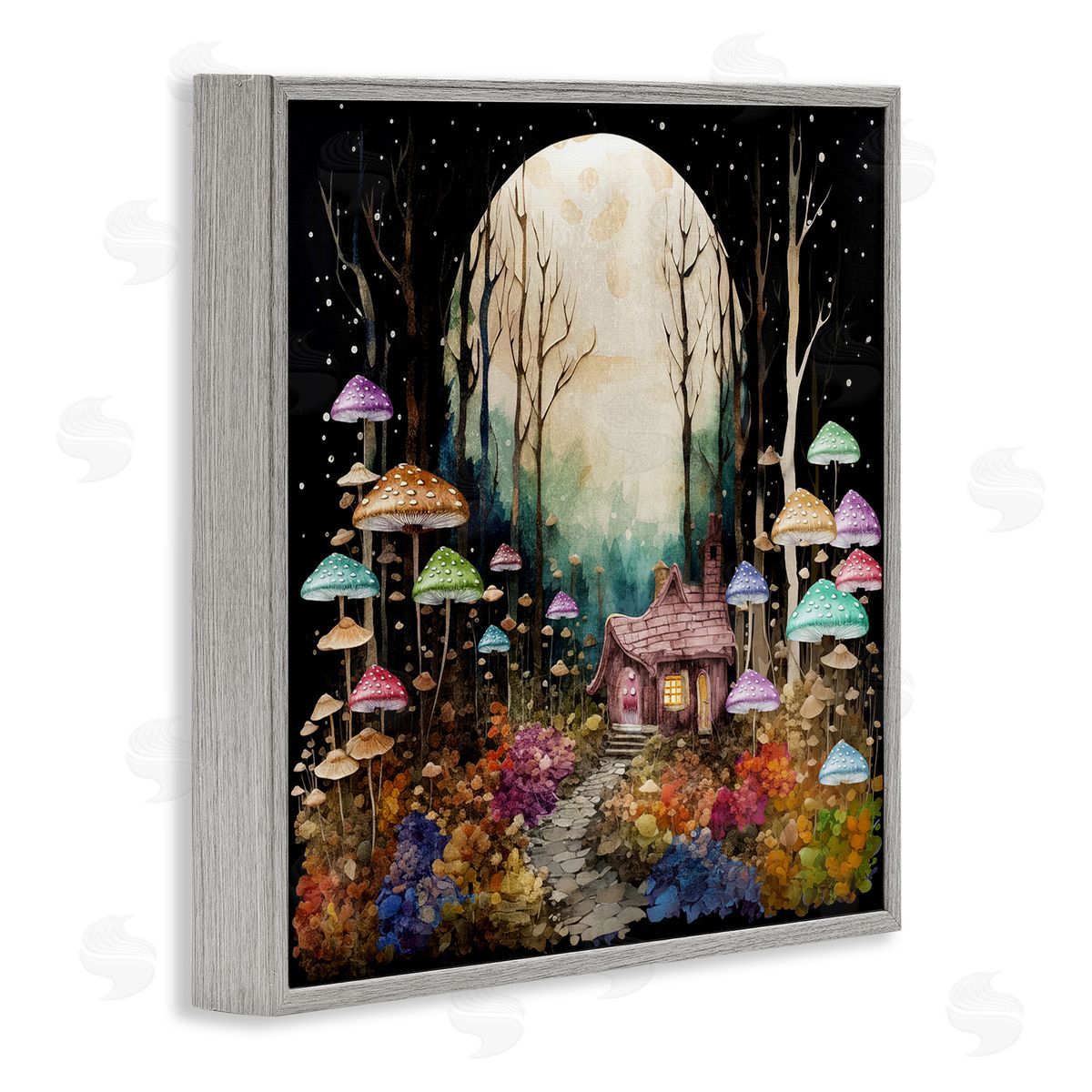 Sasha Quirky Mushroom Forest Gray Framed Giclee Wall Art Print