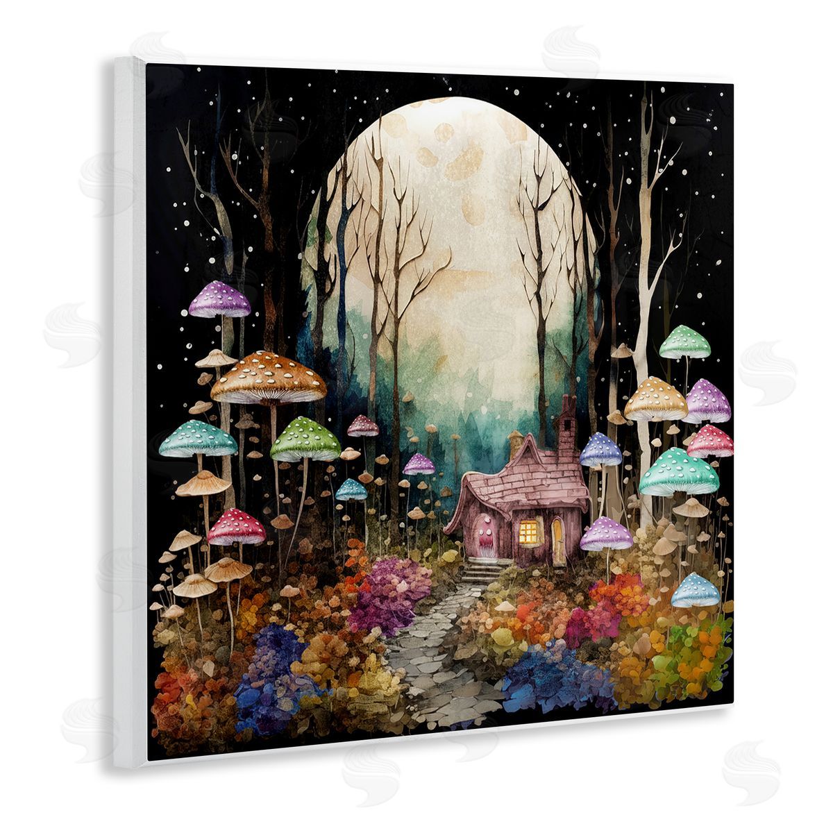 Sasha Quirky Mushroom Forest Wooden Wall Plaque Art Print