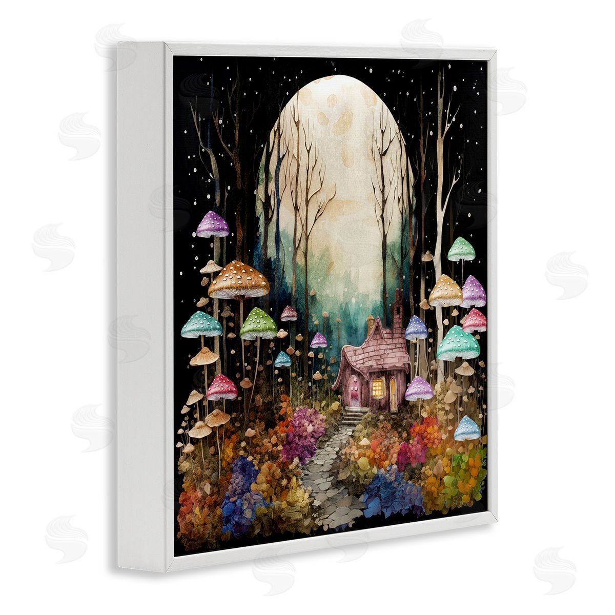 Sasha Quirky Mushroom Forest White Framed Giclee Wall Art Print