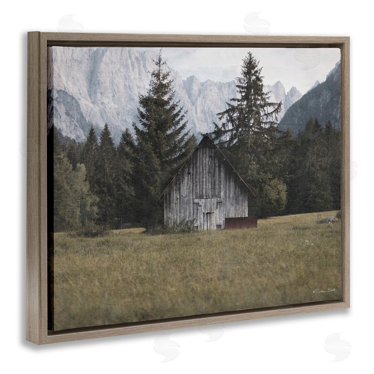Rustic Cabin Landscape Brown Floating Frame Canvas Wall Art, Home Decor by Susan Ball