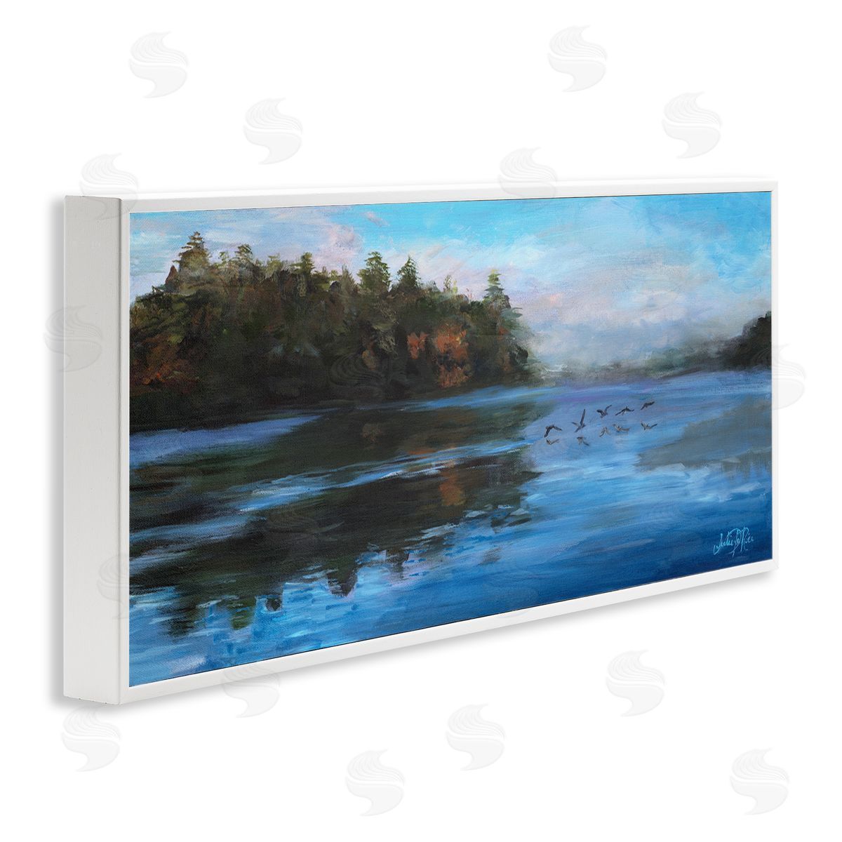 Birds Along River White Frame Print Wall Art, Home Decor by Julie Derice