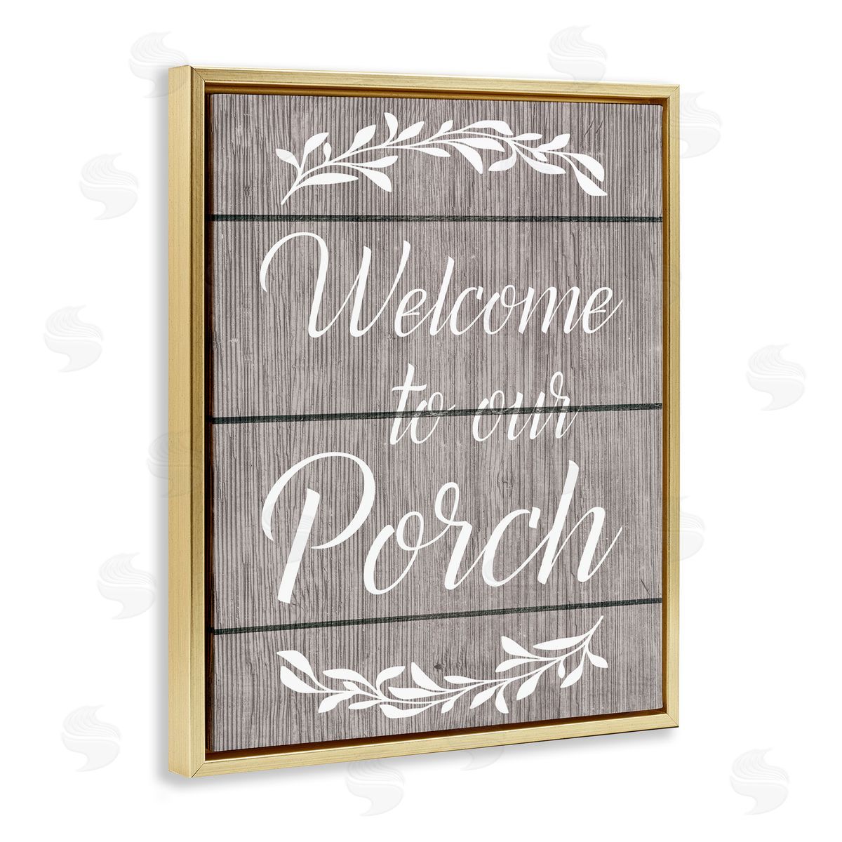 Ziwei Li Rustic Welcome Porch Gold Floating Frame Canvas Wall Art Print
