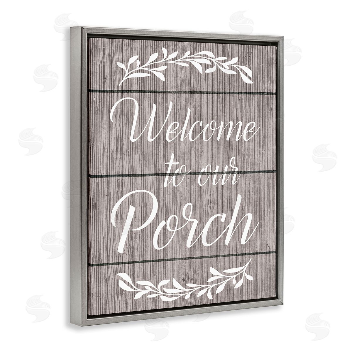 Ziwei Li Rustic Welcome Porch Gray Floating Frame Canvas Wall Art Print