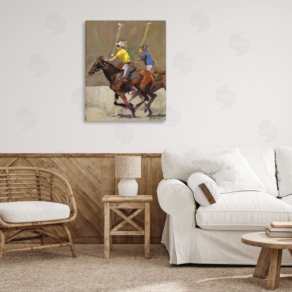 Jeri Ireland Polo Player Athletes Canvas Wall Art Print in Room