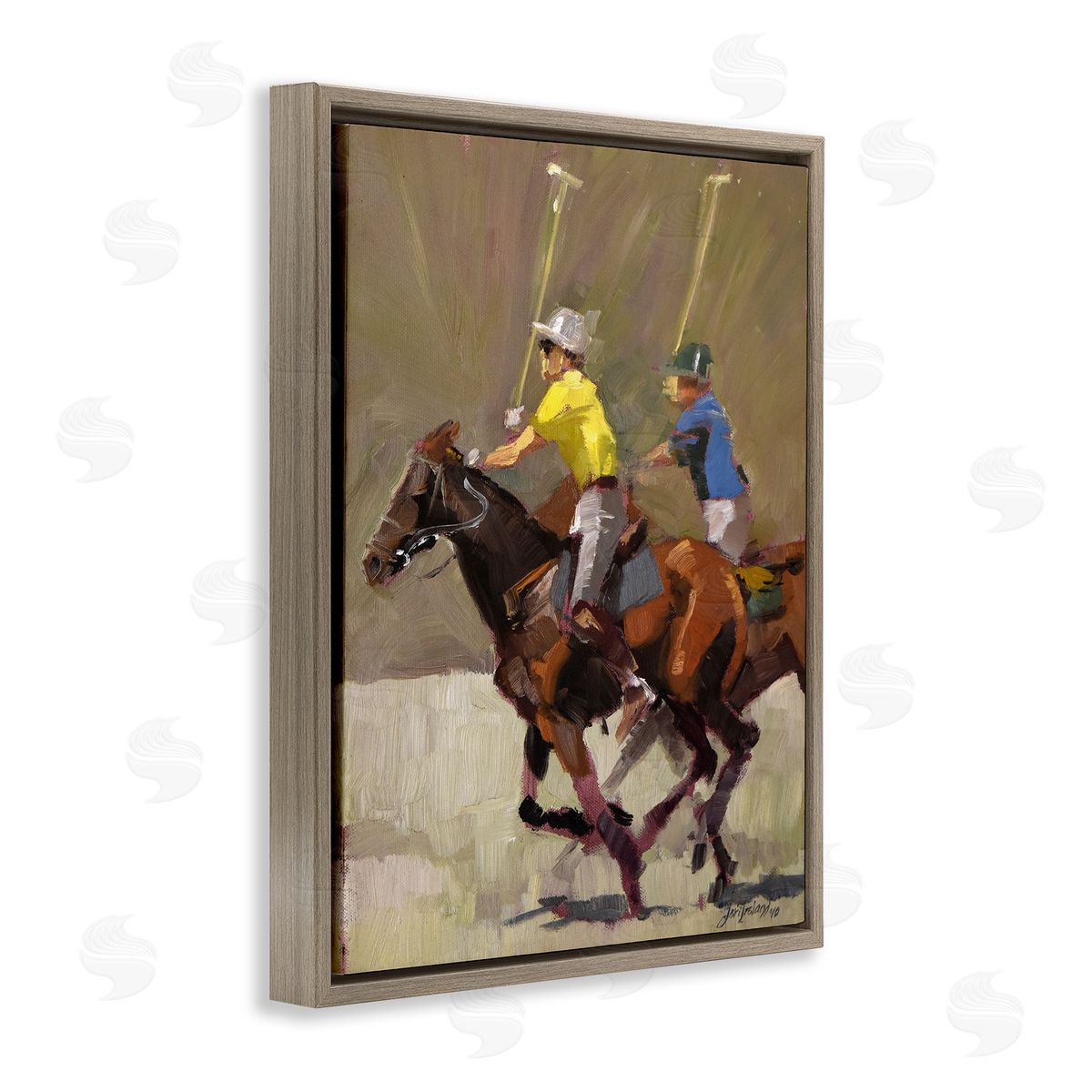 Jeri Ireland Polo Player Athletes Brown Floating Frame Canvas Wall Art Print