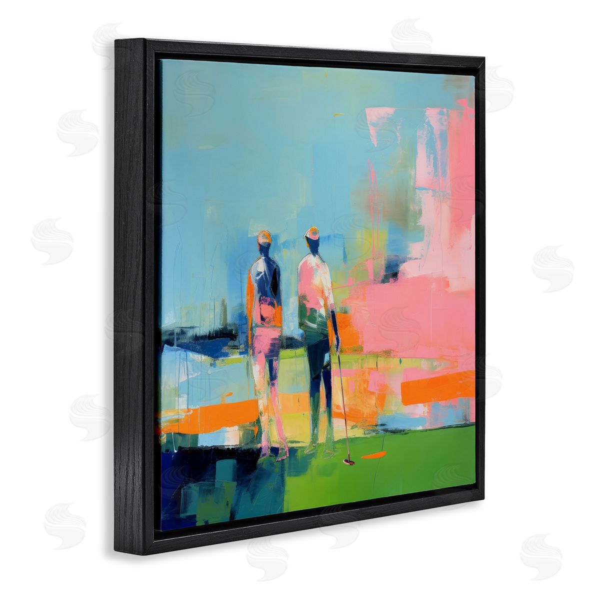 Irena Orlov Abstract Golfing Scene Black Floating Frame Canvas Wall Art Print