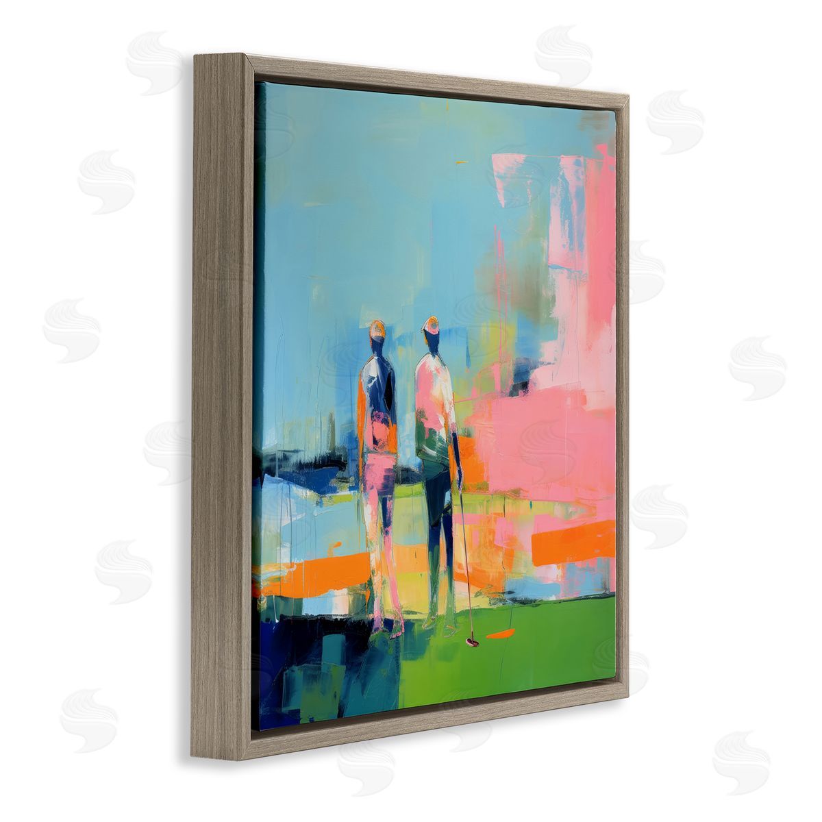 Irena Orlov Abstract Golfing Scene Brown Floating Frame Canvas Wall Art Print