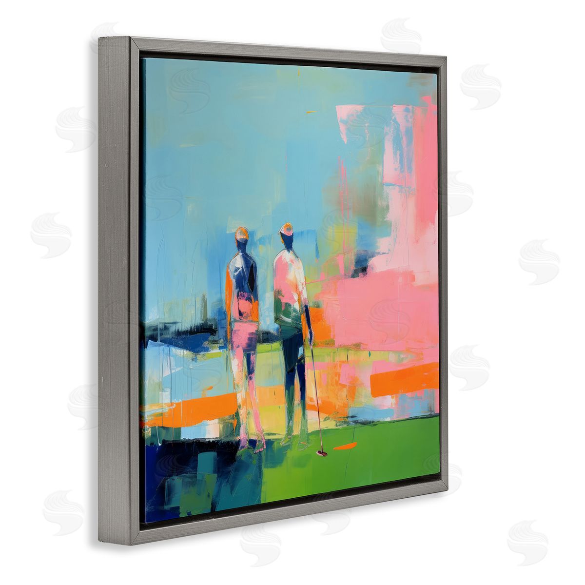 Irena Orlov Abstract Golfing Scene Gray Floating Frame Canvas Wall Art Print
