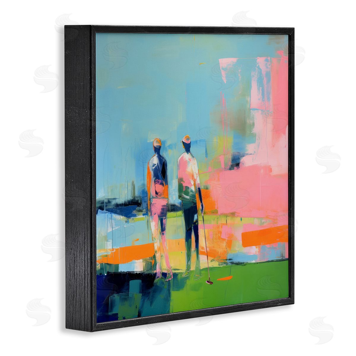 Irena Orlov Abstract Golfing Scene Black Framed Giclee Wall Art Print