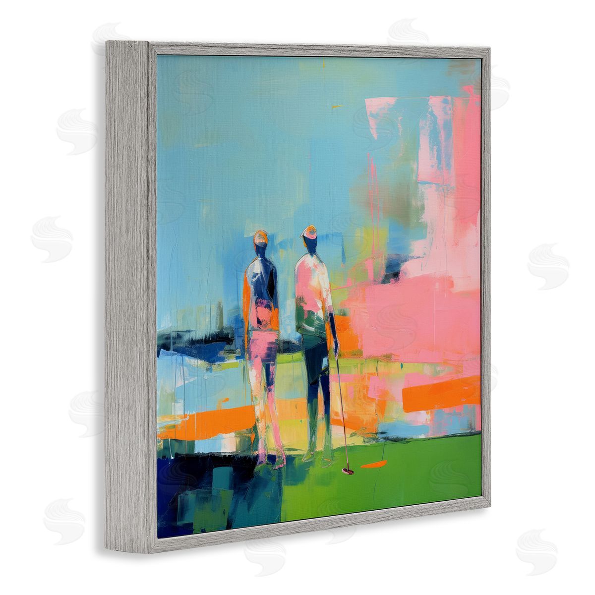 Irena Orlov Abstract Golfing Scene Gray Framed Giclee Wall Art Print