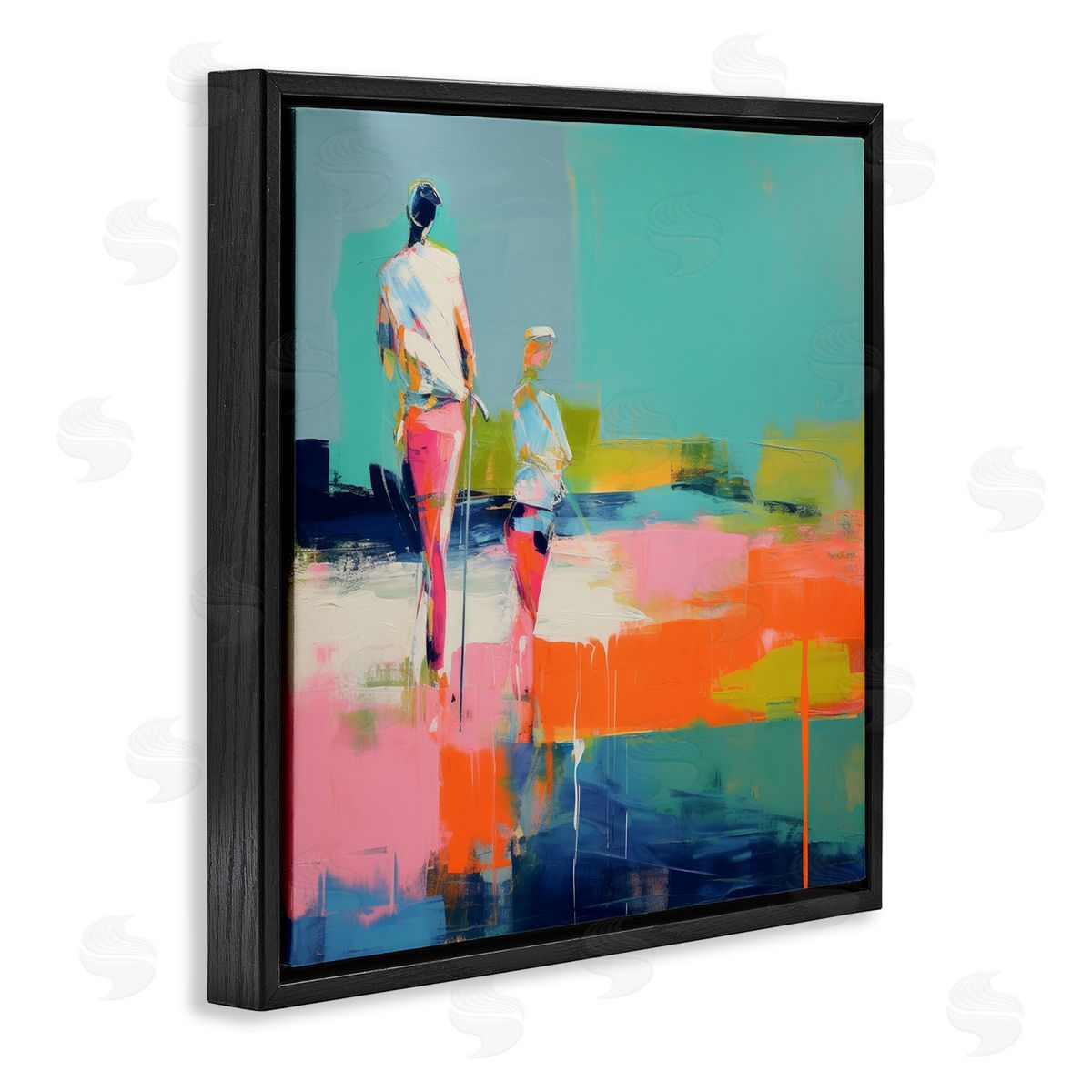 Irena Orlov People Golfing Abstraction Black Floating Frame Canvas Wall Art Print