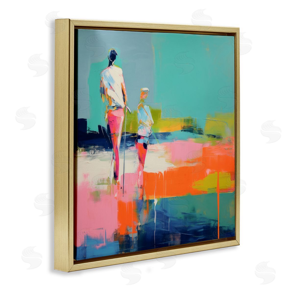 Irena Orlov People Golfing Abstraction Gold Floating Frame Canvas Wall Art Print