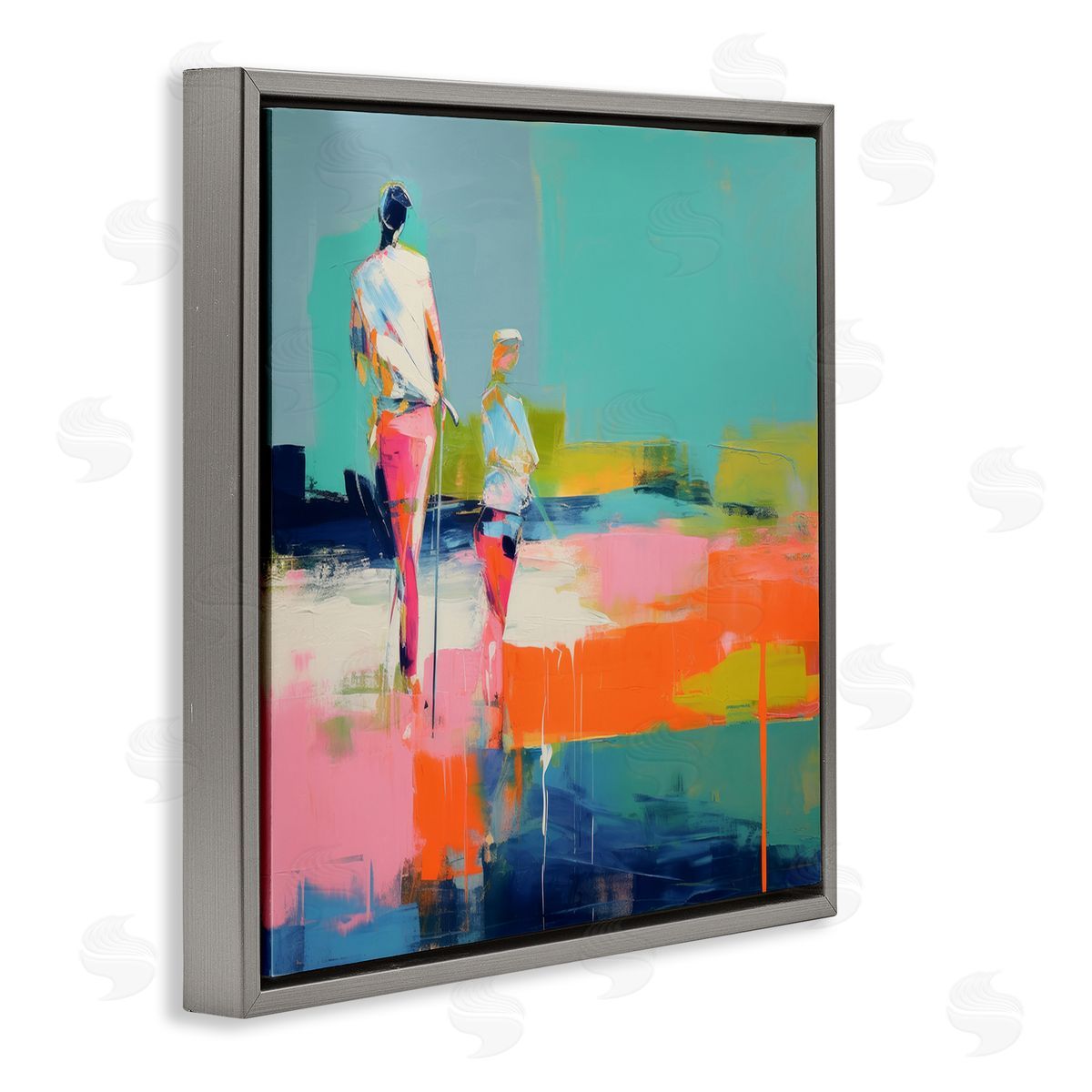 Irena Orlov People Golfing Abstraction Gray Floating Frame Canvas Wall Art Print