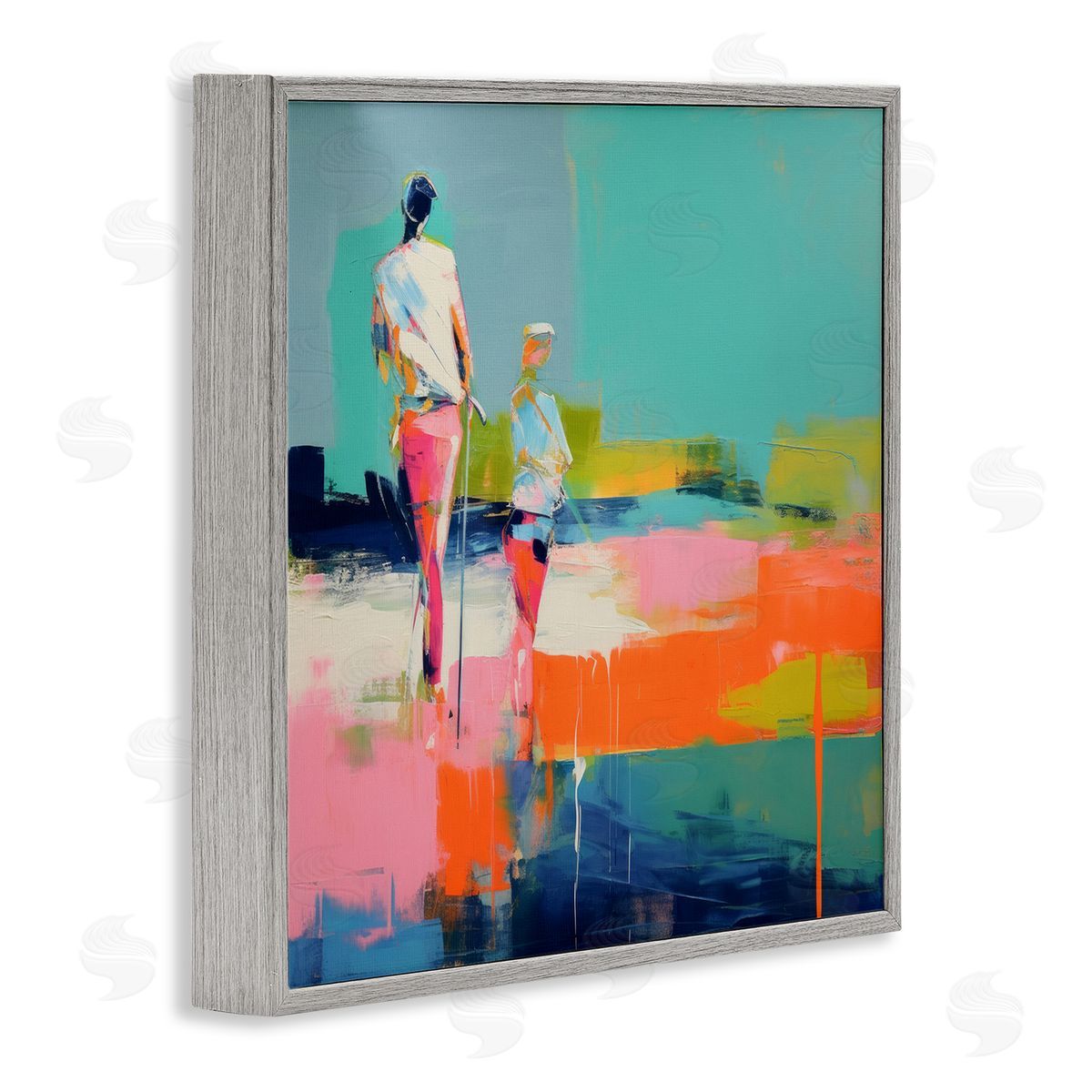 Irena Orlov People Golfing Abstraction Gray Framed Giclee Wall Art Print