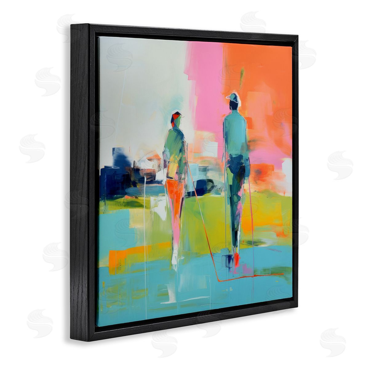 Irena Orlov Modern Golfers Scene Black Floating Frame Canvas Wall Art Print