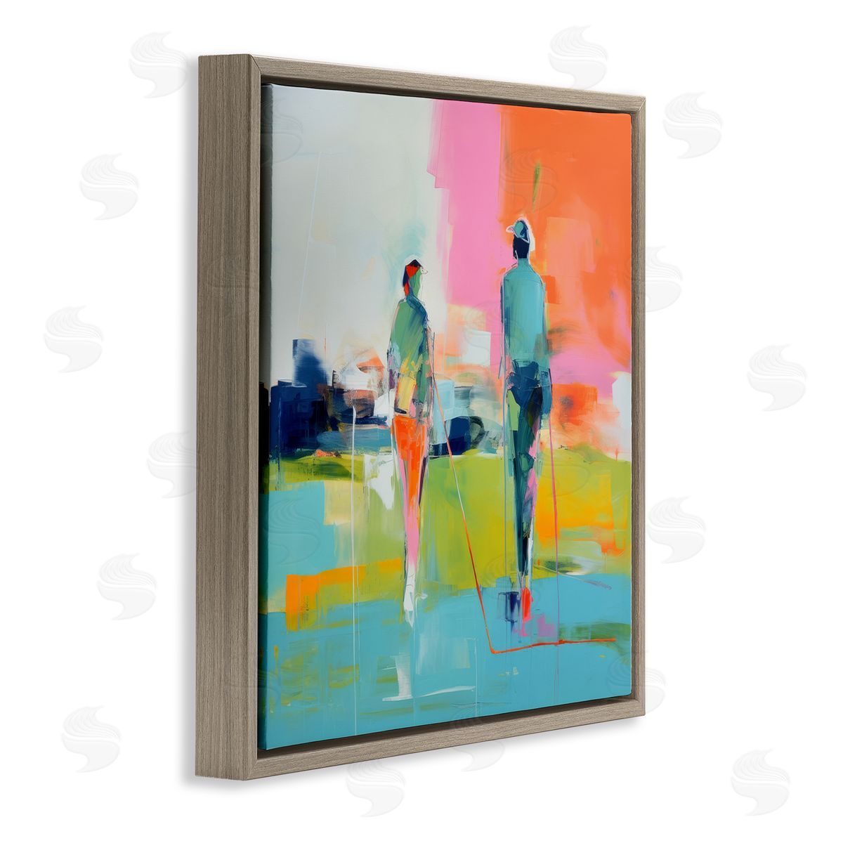 Irena Orlov Modern Golfers Scene Brown Floating Frame Canvas Wall Art Print