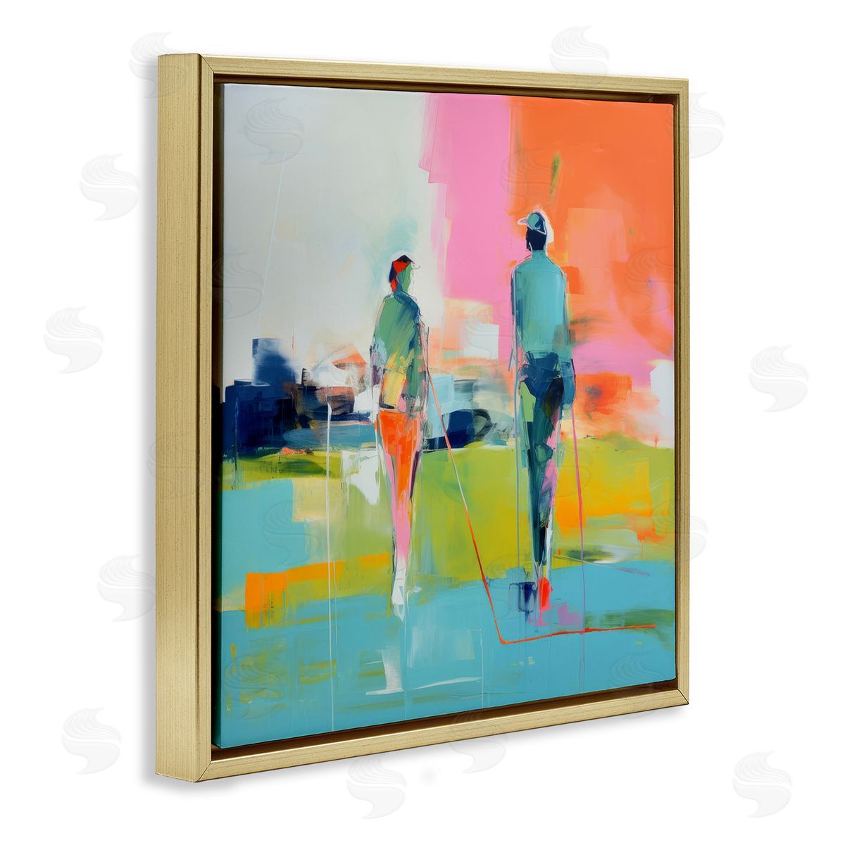 Irena Orlov Modern Golfers Scene Gold Floating Frame Canvas Wall Art Print