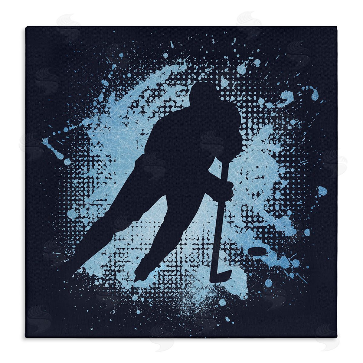 Jim Baldwin Hockey Stance Blue Splash Canvas Wall Art Print