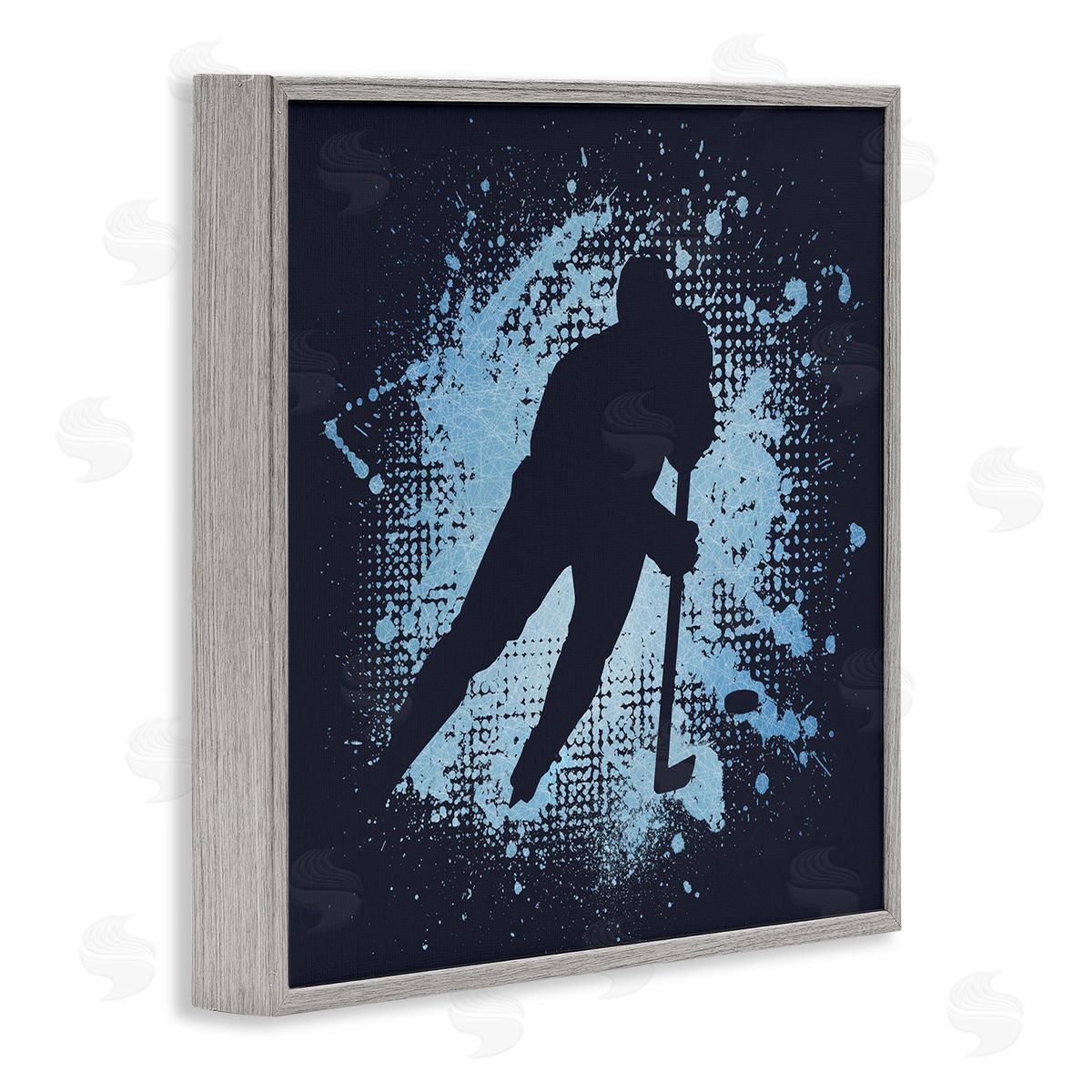 Jim Baldwin Hockey Stance Blue Splash Gray Framed Giclee Wall Art Print