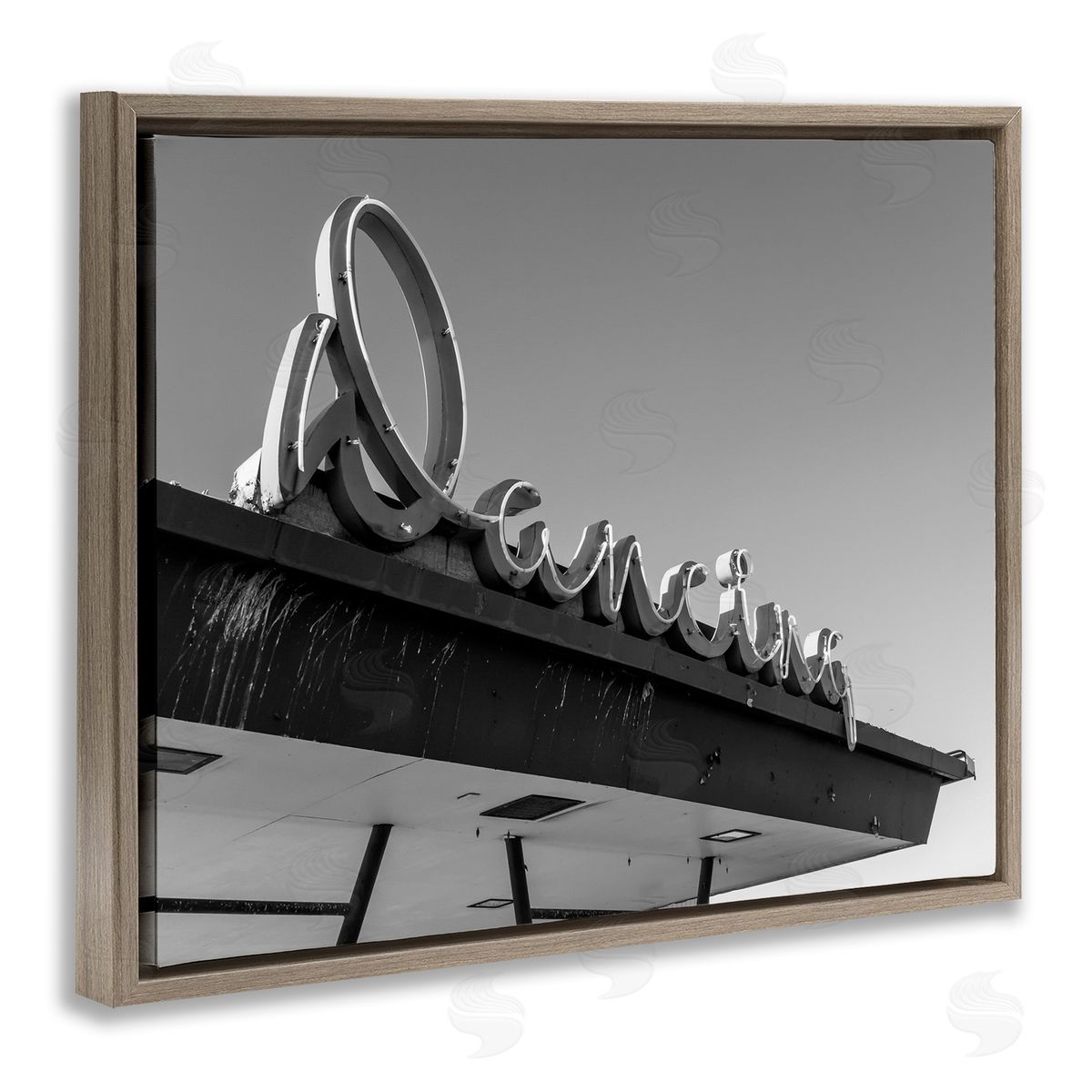 Stupell Studio Vintage Dancing Sign Brown Floating Frame Canvas Wall Art Print