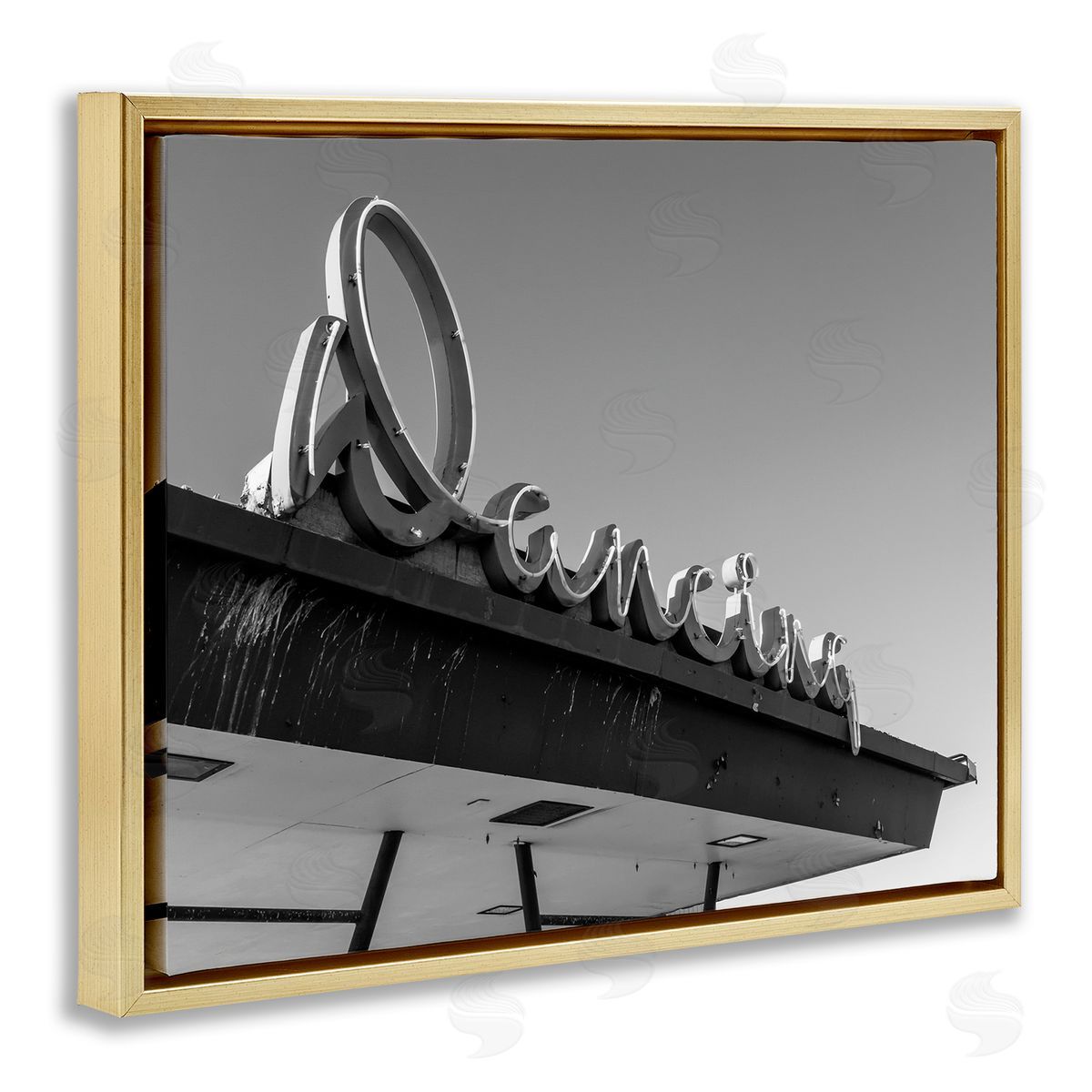 Stupell Studio Vintage Dancing Sign Gold Floating Frame Canvas Wall Art Print