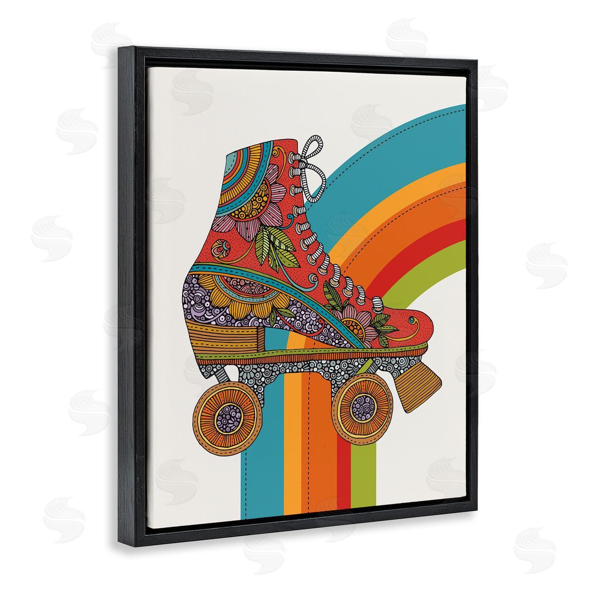 Valentina Harper Vintage Boho Roller Skate Black Floating Frame Canvas Wall Art Print