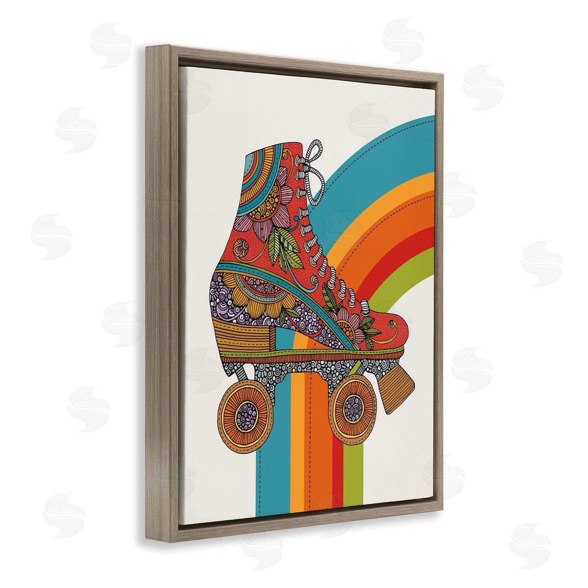 Valentina Harper Vintage Boho Roller Skate Brown Floating Frame Canvas Wall Art Print