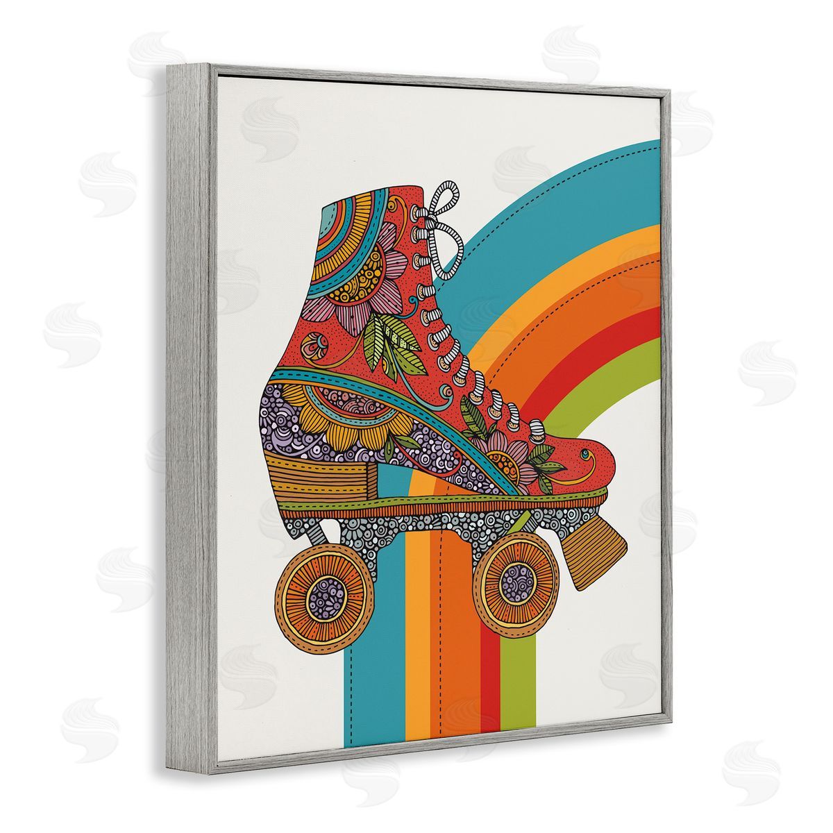 Valentina Harper Vintage Boho Roller Skate Gray Framed Giclee Wall Art Print