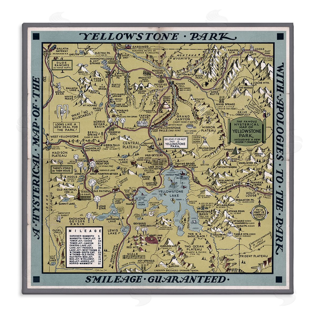 Stellar Design Studio Vintage Yellowstone Map Canvas Wall Art Print