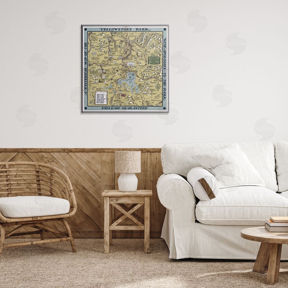 Stellar Design Studio Vintage Yellowstone Map Canvas Wall Art Print in Room