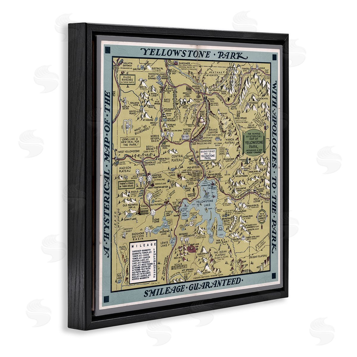 Stellar Design Studio Vintage Yellowstone Map Black Floating Frame Canvas Wall Art Print