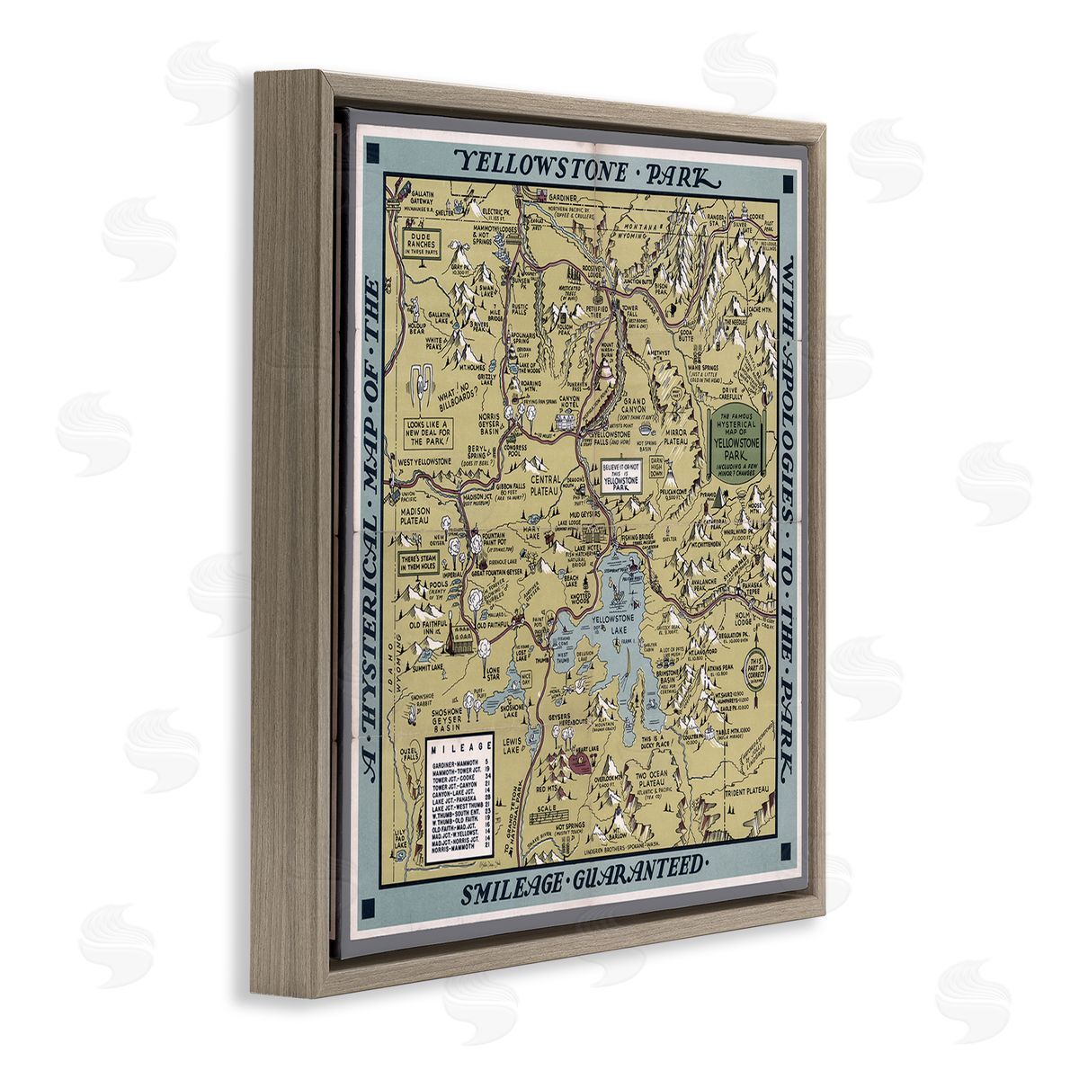 Stellar Design Studio Vintage Yellowstone Map Brown Floating Frame Canvas Wall Art Print