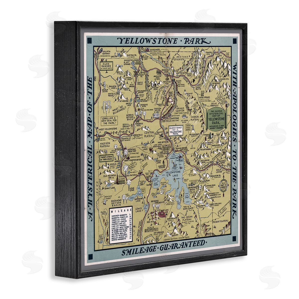Stellar Design Studio Vintage Yellowstone Map Black Framed Giclee Wall Art Print