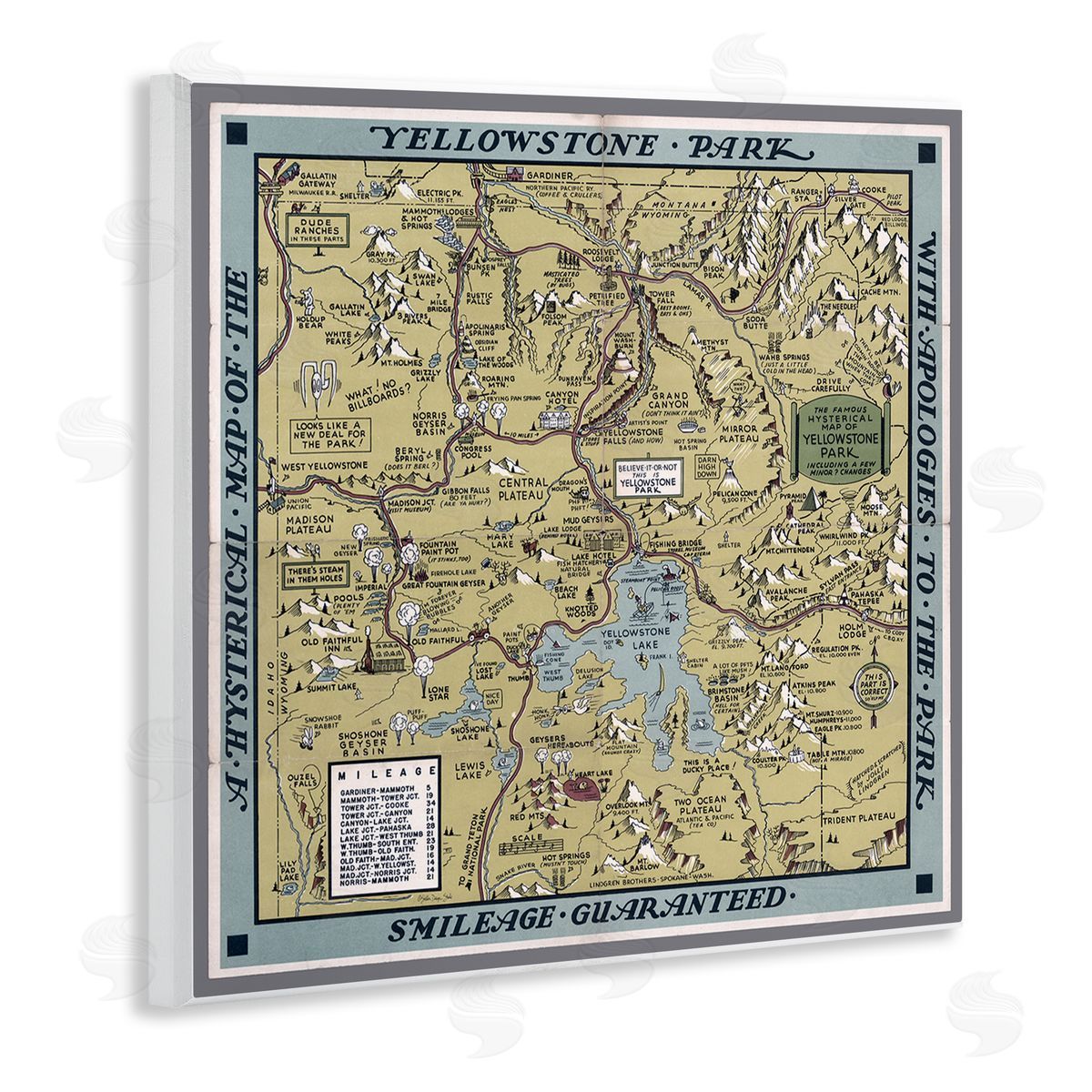 Stellar Design Studio Vintage Yellowstone Map Wooden Wall Plaque Art Print