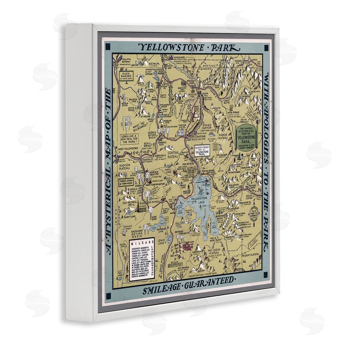 Stellar Design Studio Vintage Yellowstone Map White Framed Giclee Wall Art Print