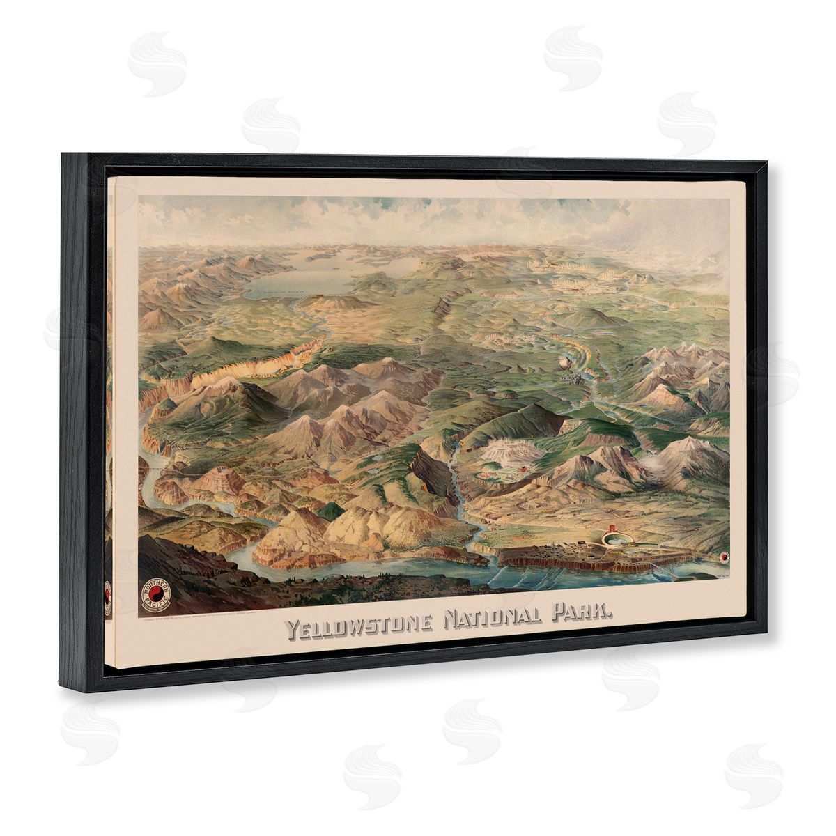 Vintage Yellowstone Park Black Floating Frame Canvas Wall Art, Home Decor by Stellar Design Studio