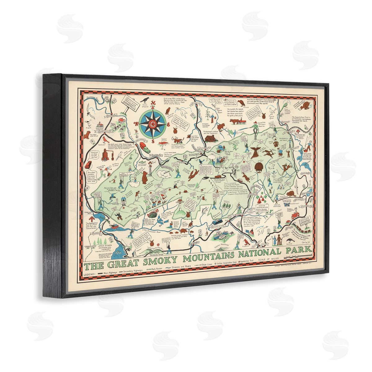 Stellar Design Studio Great Smoky Mountains Map Black Framed Giclee Wall Art Print