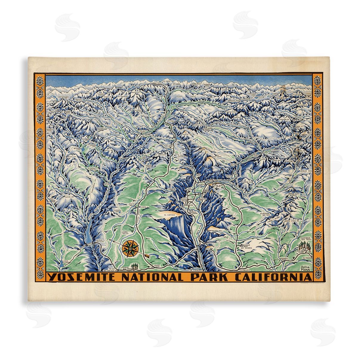 Stellar Design Studio Vintage Yosemite Map Canvas Wall Art Print
