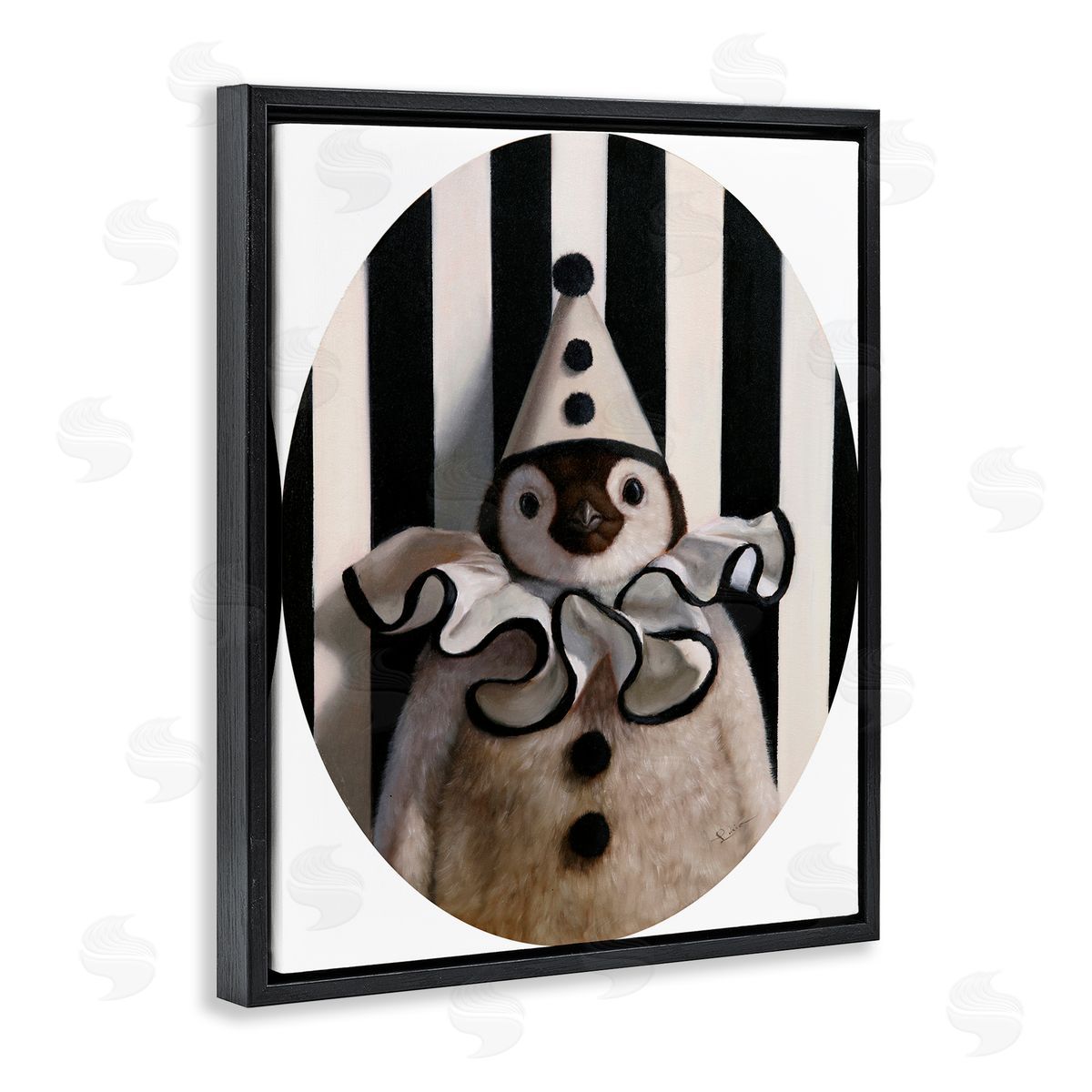 Lucia Heffernan Clown Themed Penguin Black Floating Frame Canvas Wall Art Print