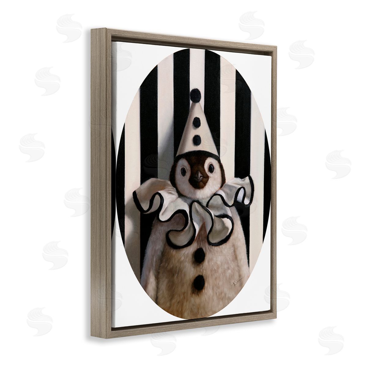 Lucia Heffernan Clown Themed Penguin Brown Floating Frame Canvas Wall Art Print