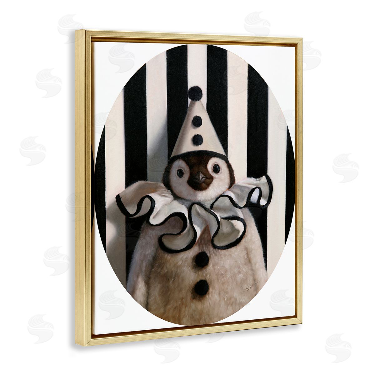Lucia Heffernan Clown Themed Penguin Gold Floating Frame Canvas Wall Art Print